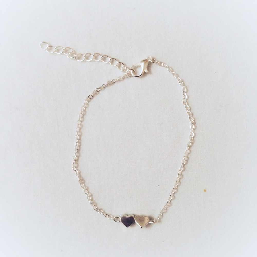 Boho Double Heart Charm Beach Anklet Silver NEW - Picture 3 of 4